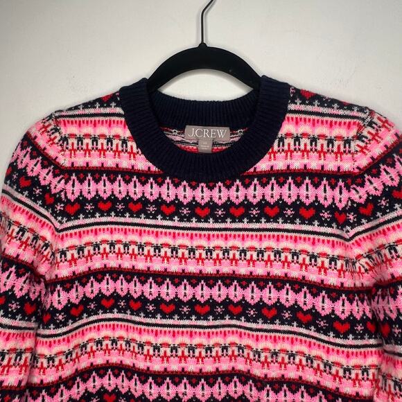 J. Crew Fair Isle Heart Crewneck Sweater Size XS - Picture 5 of 7